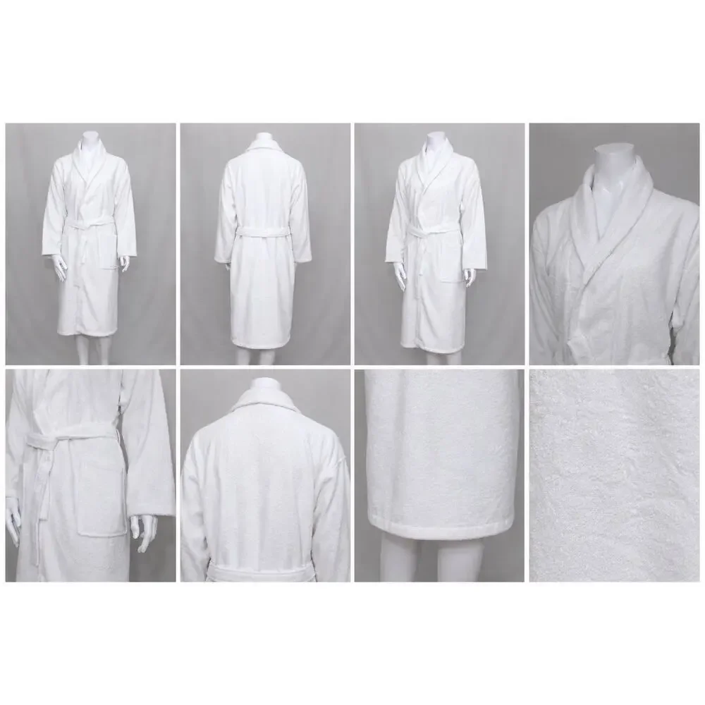 White Bathrobe 100% Cotton L-XL Turkish Towel Robe Soft Spa Hotel Quality Unisex
